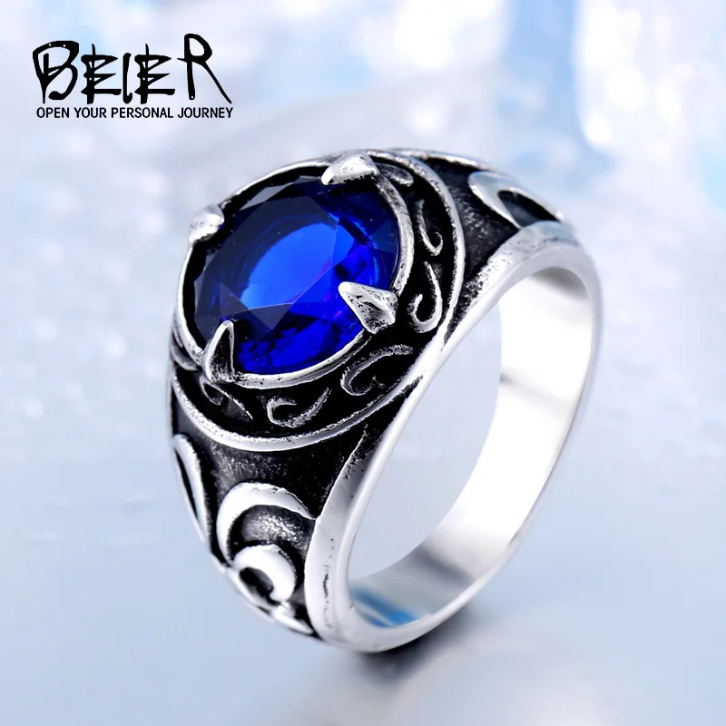 

BEIER New Vintage Northern Europe Viking Stainless Steel Ring With 3colour Stone Fashion Retro Cool Jewelry BR8-270