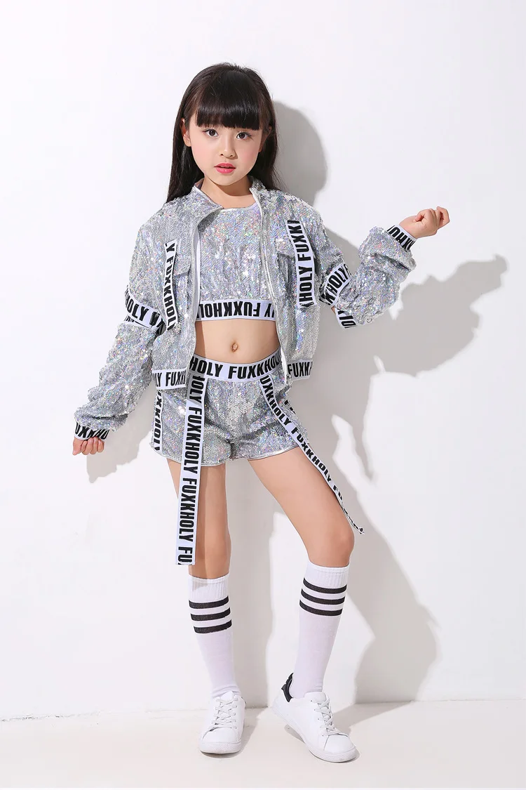 Летняя одежда для девочек sequis Танцы одежда Детские костюмы в стиле хип-хоп, костюмы в стиле джаз; Детский комплект из 3 предметов: куртка, жилет Шорты спортивный костюм - Цвет: 1