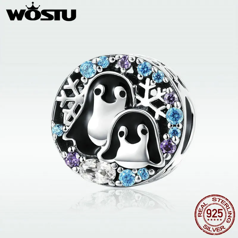 

WOSTU Genuine 925 Sterling Silver Penguin Family Beads Fit Charm Bracelet & Necklace Pendant Darling Brand Jewelry Gift DXC992