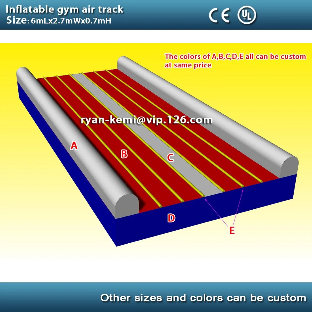 colors of 6m 20ft inflatable air track inflatable tumble track gymnastics inflatable air mat for gym
