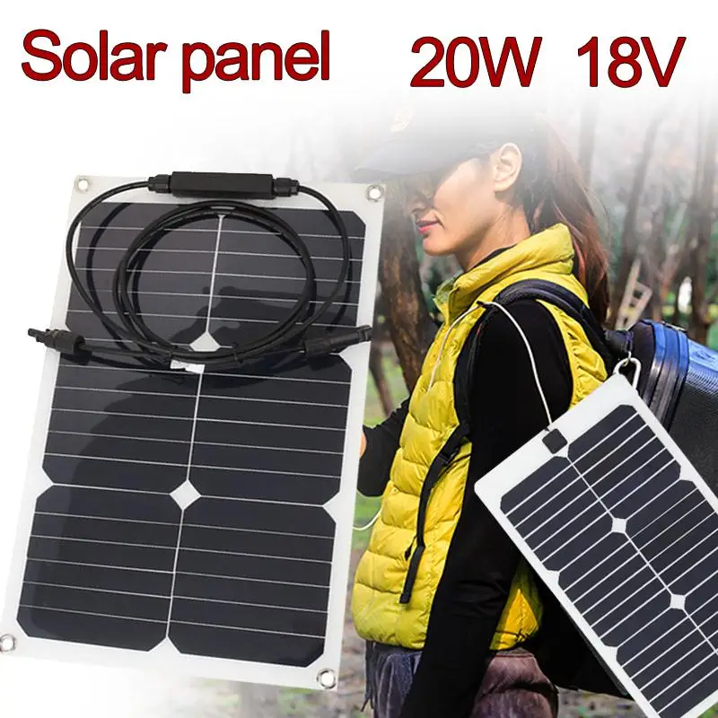 

Cewaal 18V 20W Car Smart Solar Power Panel RV Boat Battery Charger W/Alligator Clip Outdoor Travelling Powerbank Power Supply