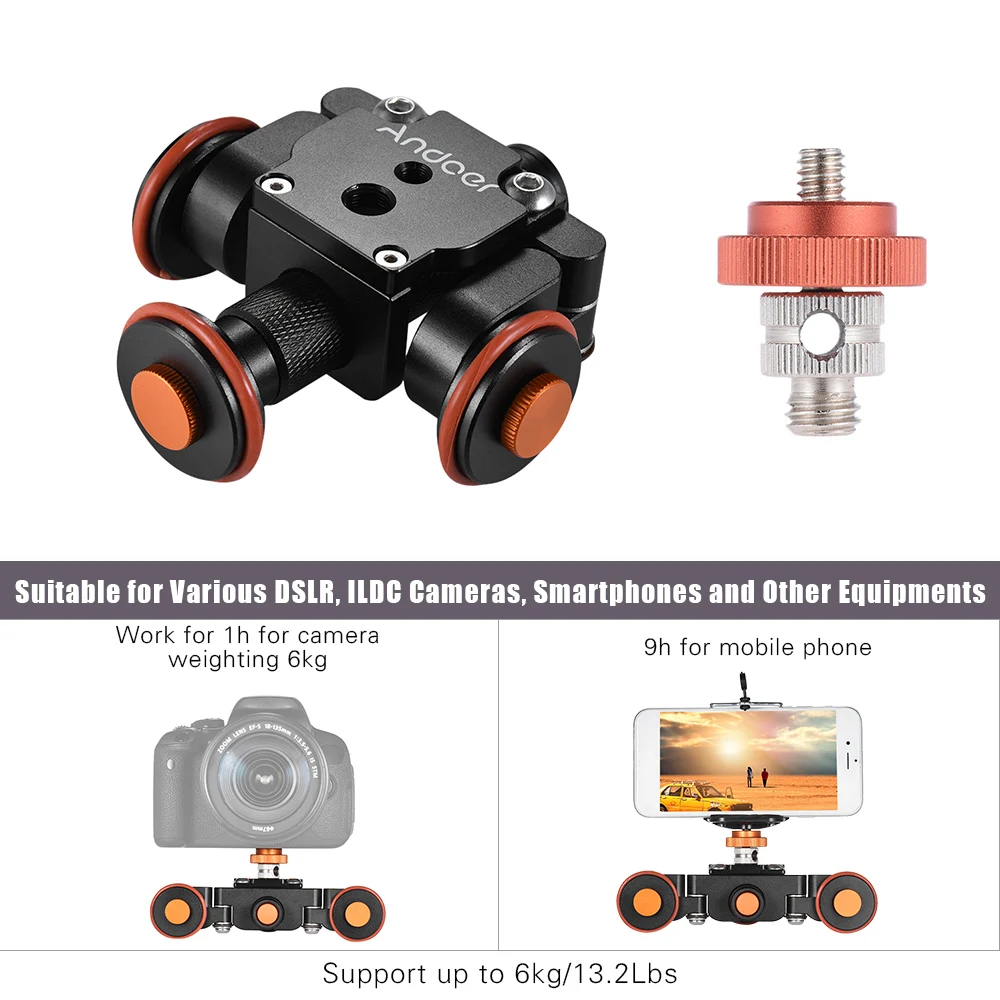 Andoer Электрический моторизованный 3-х колесный видео шкив Автомобильная подкатная тележка роликовый слайдер с коротким и широким подолом для цифровой зеркальной камеры Canon Nikon sony для iPhone X 8 7 смартфонов
