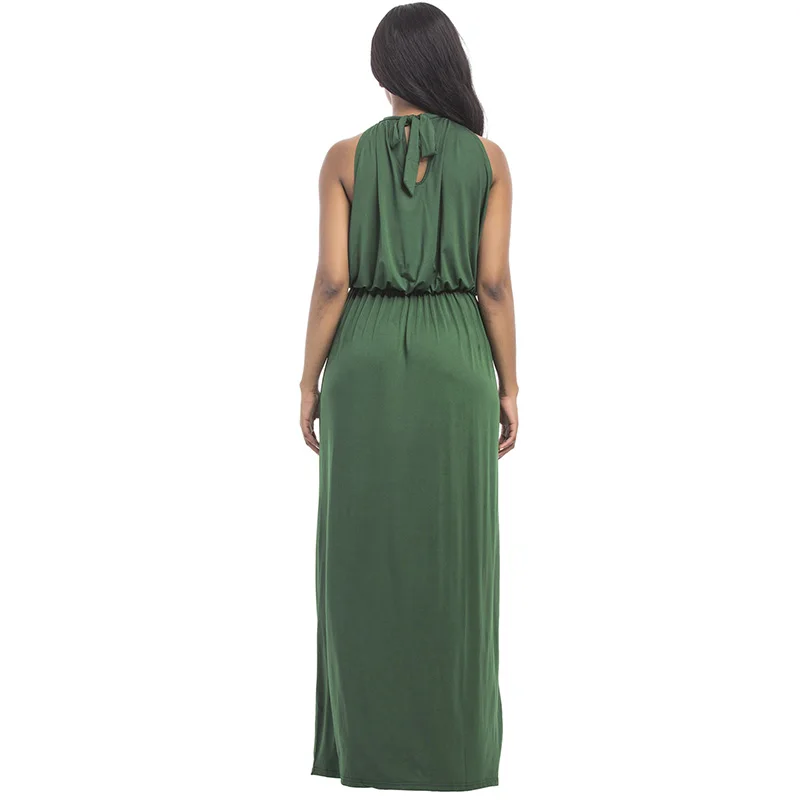 Kostlich Loose Casual Plus Size Ladies Dreses Elastic Waist Back Bow Tie Sexy Women Long Dress O-Neck Sleeveless Summer Dress (13)