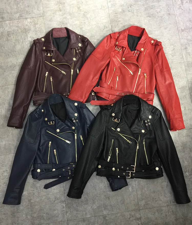 Весеннее Брендовое новое пальто из натуральной овчины, женские Мотоциклетные Куртки из натуральной кожи, S-XXL, черный, красный, винный, синий W1808
