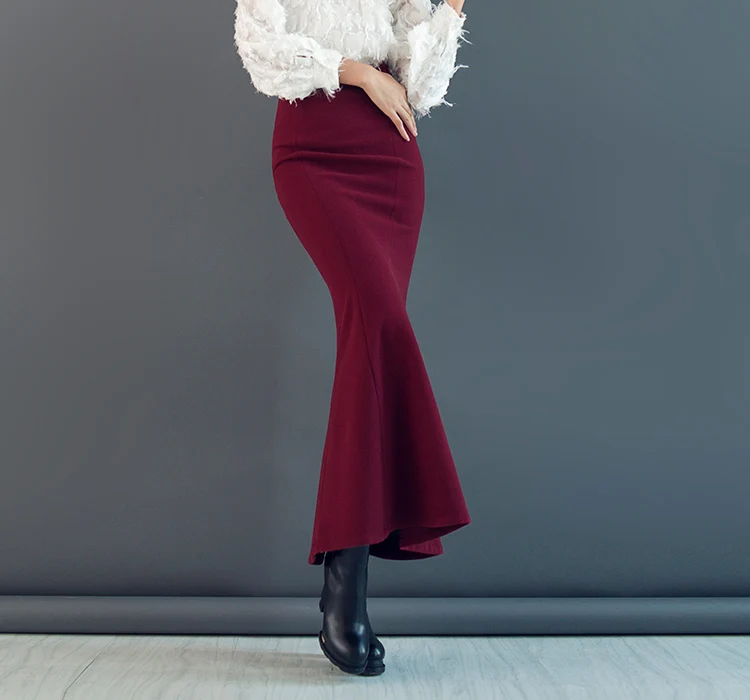 Vrouw Winter Lange Fishtail Rok Plus Size 3XS 7XL Hoge Taille Sexy 50% Wol Potlood Rok Vintage Maxi Mermaid Rok Jupe Longue Vrouw Winter Lange Fishtail Rok Plus Size 3XS 7XL Hoge Taille Sexy 50% Wol Potlood Rok Vintage Maxi Mermaid Rok Jupe Longue