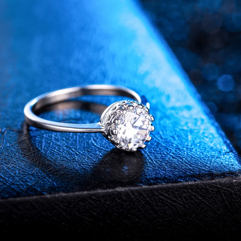 YAAMELI Classic Round Cubic Zirconia Finger Rings 925 Sterling Silver for for Women Girls Ladies Wedding Jewelry Best Gift