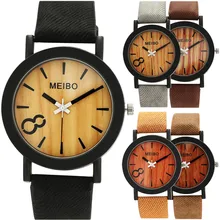 Men Vintage Natural Business Watches Women Casual Wooden Color Leather Strap Watch Lover Wood Male Wristwatch Relogio Masculino
