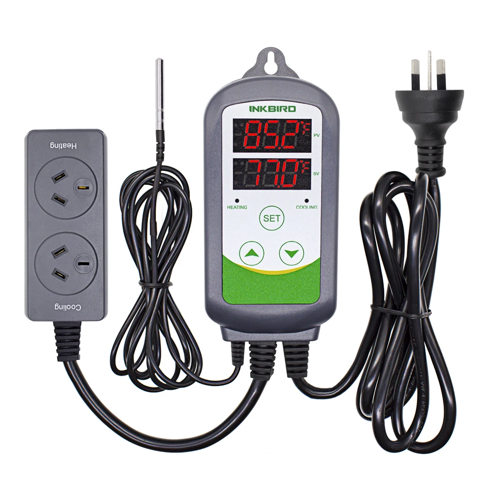 

Inkbird ITC-308 AU Plug 240V Pre-wired Digital Thermostat Aquarium Dual Stage Temperature Controller with NTC Sensor for Brew