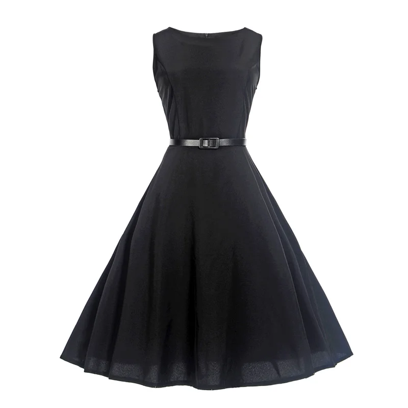 

Joansam Black Dresses Women 2019 Summer Vintage Floral Print Sleeveless Party Dressess Elegant Audrey Hepburn Dress Vestidos