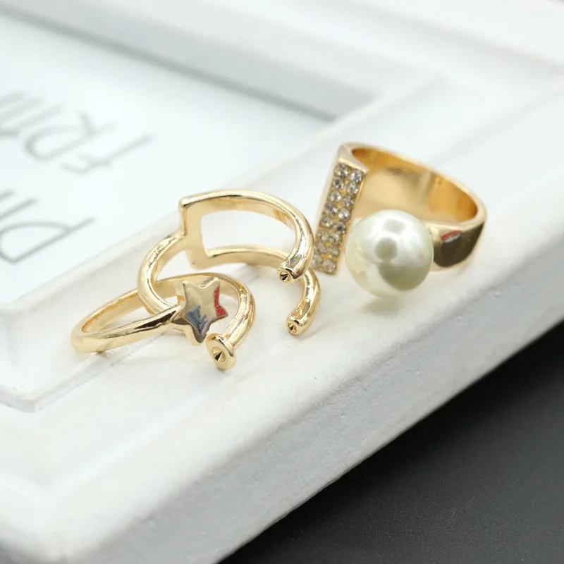 

Fashion Zinc Alloy Finger Rings Set for Women Pearl Silver Boho Geometric Adjustable Wedding Rings Party Jewelry Bague Bijoux