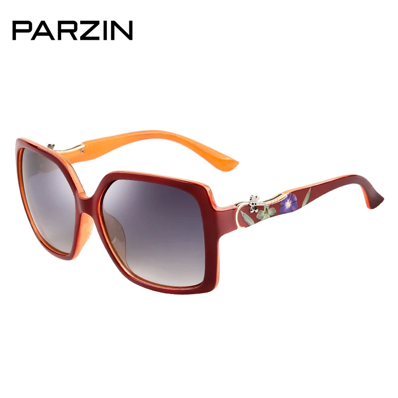 PARZIN Luxury Elegant Printing Frame Sunglasses For Women Square Big Frame Polarized Pattern Sun Glasses For Driver - Цвет линз: Maroon Frame