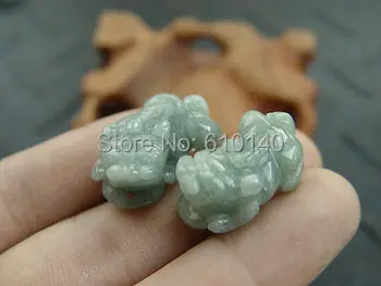 

E88##@R2@Pair Natural A e e Green Handmade Pendant Twin Pi Xiu Dragon Coin 8258