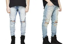 pants korean mens designer clothes fashion denim jumpsuit black/light blue skinny destroyed ripped distressed jeans TC125