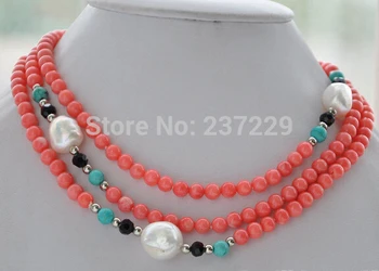 

Wholesale price ^^^6mm round pink coral blue baroque white freshwater pearl necklace 50inch