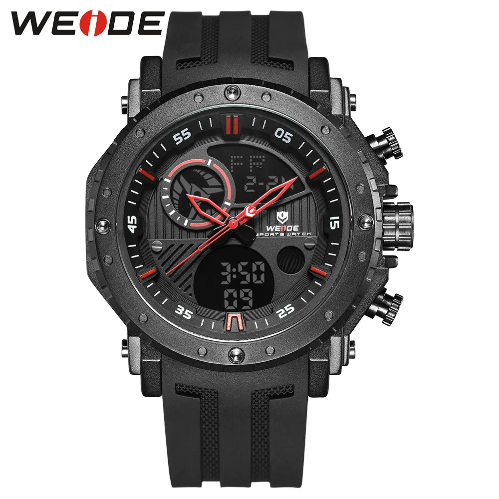 WEIDE Цифровые мужские часы Роскошные Брендовые мужские часы Saat мужские спортивные Водонепроницаемые силиконовые военные аналоговые часы хронографы - Цвет: Красный