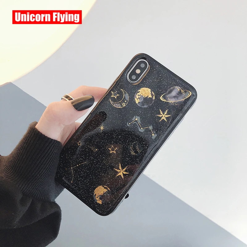 

LinXiang Outer Space Milky Way Starry Sky Clear Acrylic Soft TPU Phone Case Back Cover For iphone 6 6s 7 8 Plus X XS Max XR