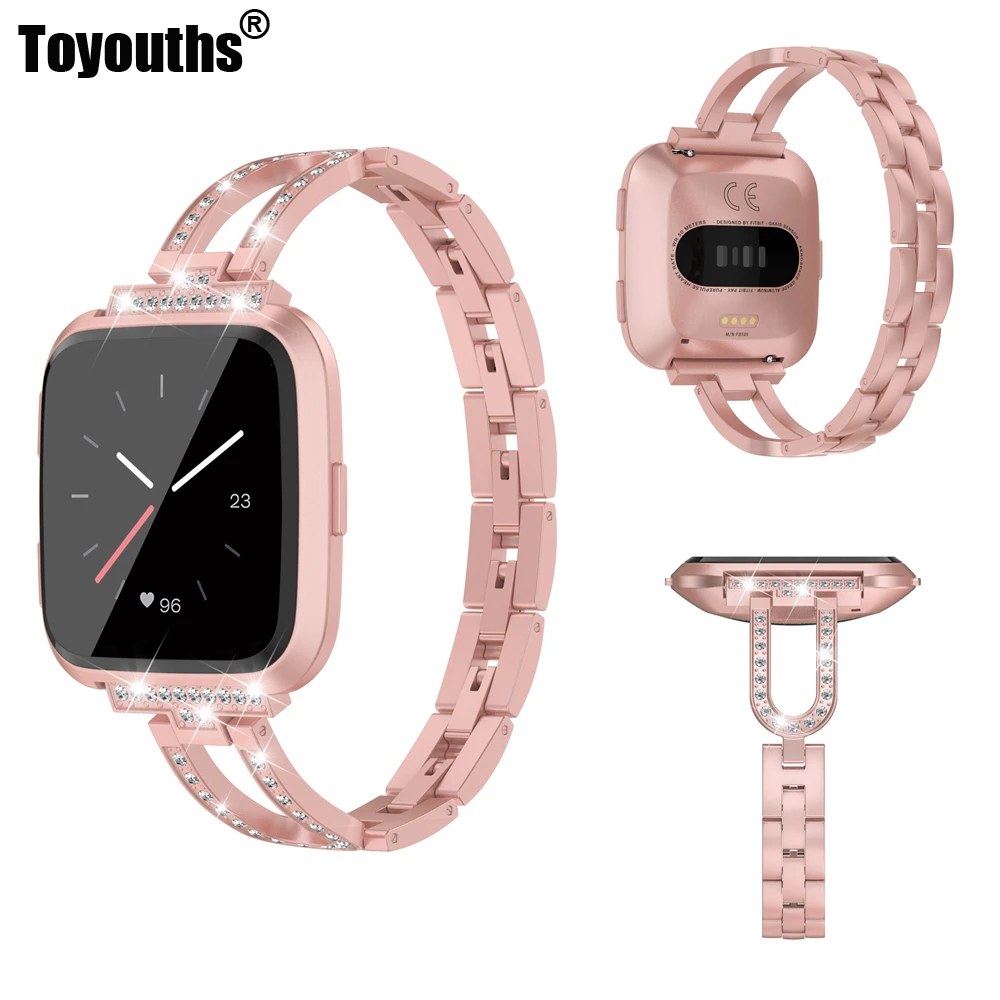

U-Design Rhinestones Band for Fitbit Versa/Versa lite Strap Diamond Strip Stainless Steel Bling Band for Fitbit Versa Bracelet