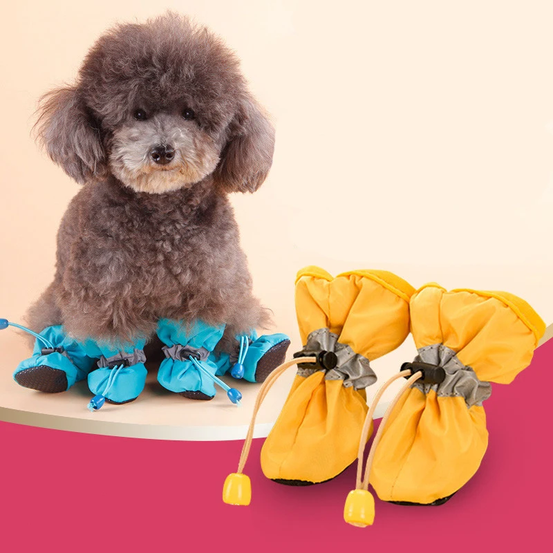 4pcs Waterproof Dog Anti-slip Shoes Pet Adjustable Reflective Rain Boots Puppy Paw Protector Spring Summer Comfortable Footwear