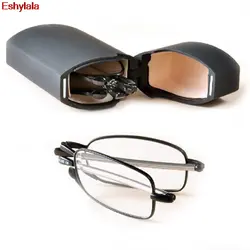 Eshylala-Новые мини-дизайнерские очки для чтения мужские женские складные маленькие очки рамка черные металлические очки с оригинальной