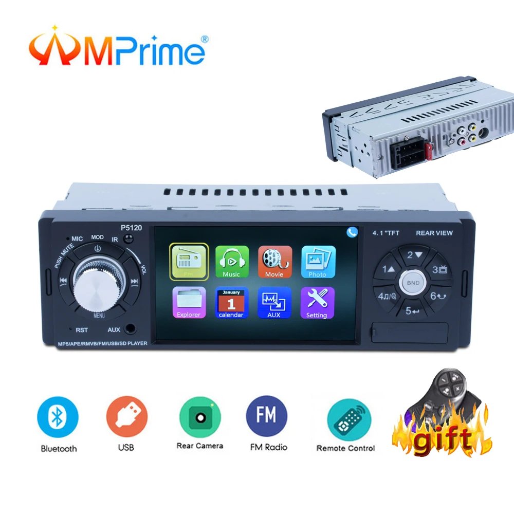 

AMPrime 4.1'' 1din Car MP5 New Bluetooth MP3 Card Radio Player U Disk Machine Car Audio Stereo Support Reversing Image Radio/EQ