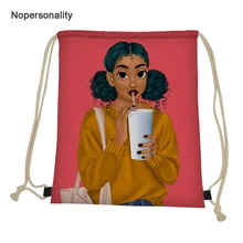 Nopersonality розовая сумка на шнурке для женщин дети черный искусство афро для девочек рюкзак для путешествий Складная женская сумка для хранения софтбэк