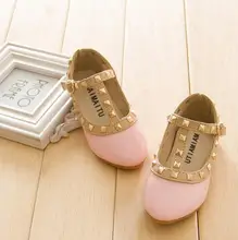 2016 New Style Brand Kids Sneaker Children Shoes Patent Leather Girl Flat Shoes Toddler Princess Shoes Rivet T-strap Size 21-36