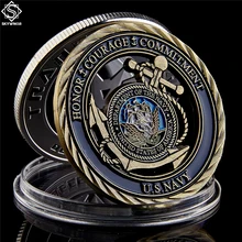 U.S. Navy Emblem Core Values Antique Copper Hollow Coin Medal of Courage Commitment Coins
