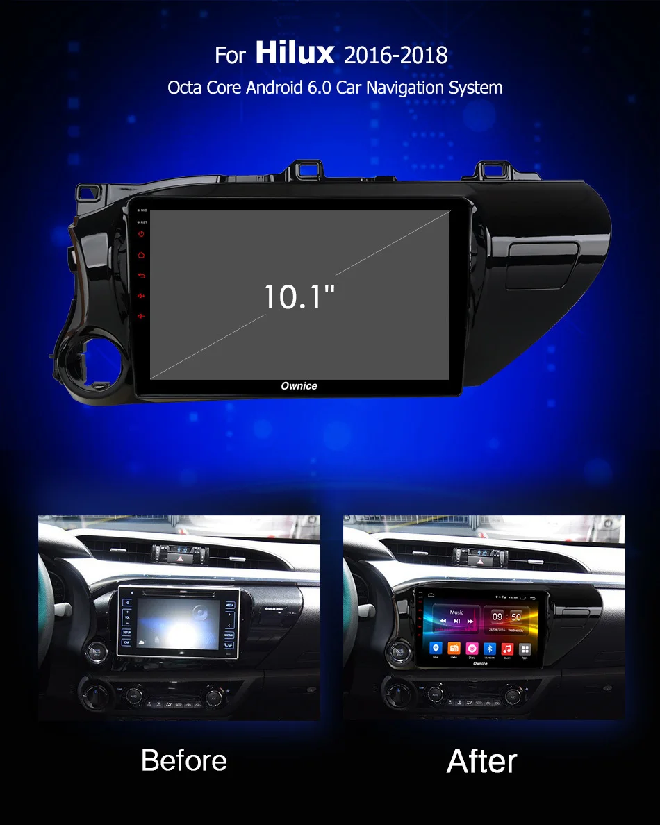 10,1 дюймов Android 8,1 блок для TOYOTA Hilux автомобильный DVD видео радио плеер Мультимедиа Навигация gps аудио стерео ПК