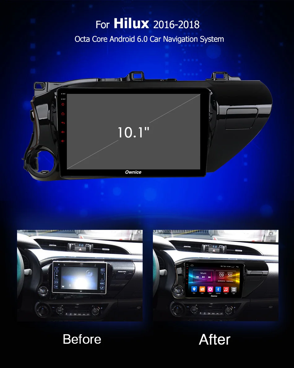 10,1 pulgadas Unidad de Android 8,1 para TOYOTA Hilux 2016 2017 2018 coche DVD Video PLAYER Radio Multimedia navegación GPS AUDIO estéreo PC