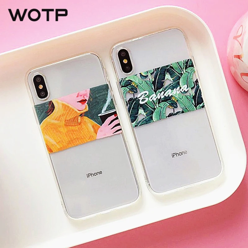

Fashion illustration Green Leaves Plants Phone Cases For iPhone X Cases For iPhone 6 6S 7 8 Plus Soft TPU Girl Tea Back Cover