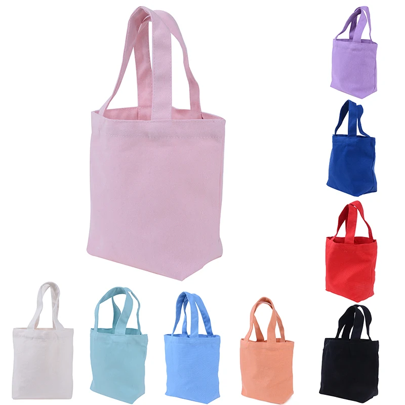 Solid Color Canvas Handbag Shopping Bag Women Girl Portable Lunch Bag Picnic Pouch Storage Tote Women Bag 23*21*10cm