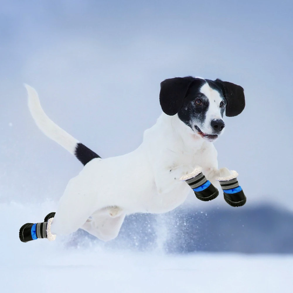 Зимняя Теплая Обувь для собак; нескользящая хлопковая Светоотражающая обувь для домашних животных; для маленьких и средних собак; для чихуахуа; для снега; толстые носки для собак