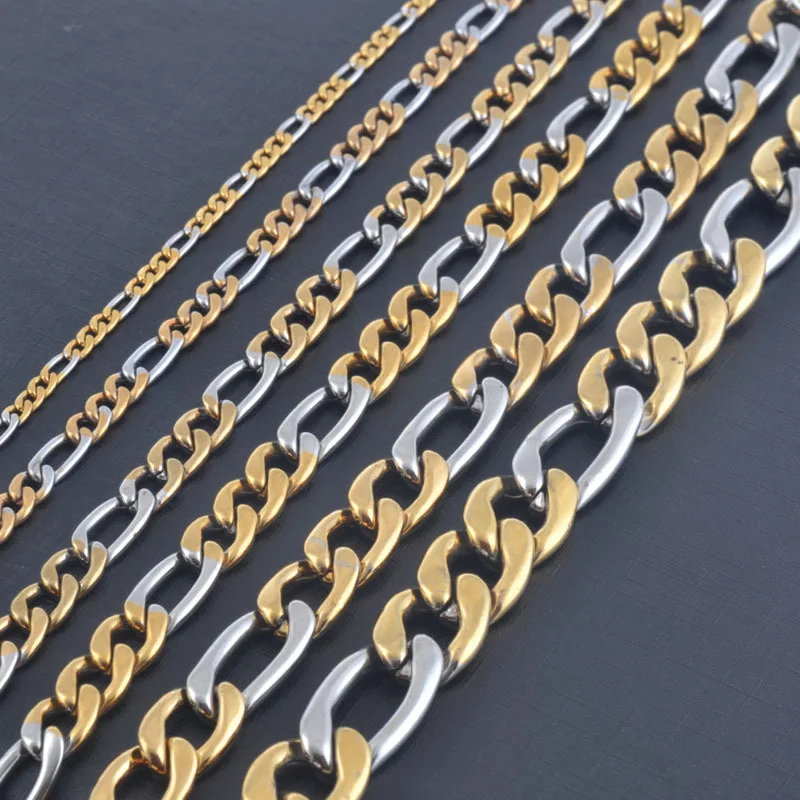 Stainless Steel Necklace 3.0mm-7.5mm Vintage Figaro Chains Women Silver Gold Color Tone