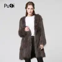 CT7011 knit Real raccoon fur coat jacket overcoat women's winter warm genuine fur coat outwear Dark grey 80 cm length