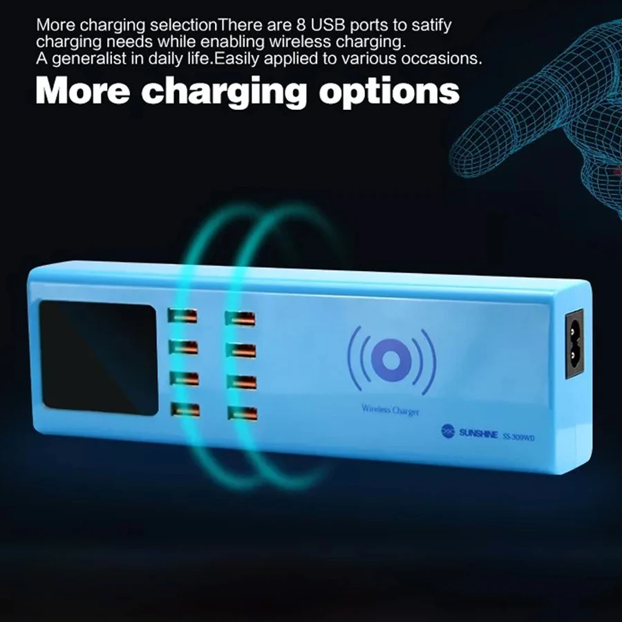 Mobile phone Intelligent wireless charger with 8 Port USB Socket Fast Charger with LCD Display for Smart Mobile Phone
