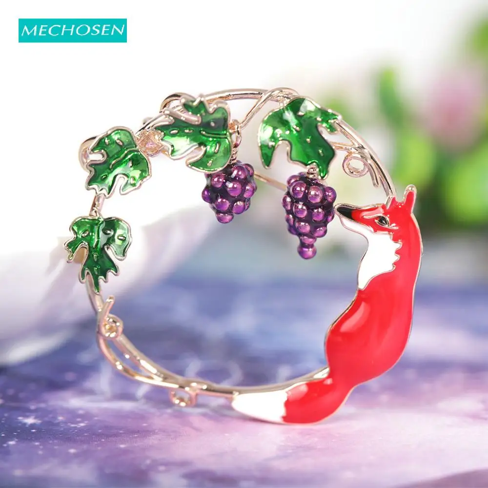 

MECHOSEN Exquisite Vines Grape Fox Brooches Colorful Enamel Plant Animal Copper Jewelry Women Girls Party Lapel Dress Scarf Pins