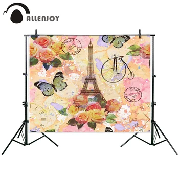 

Allenjoy photography background Seamless Paris travel wallpaper Vintage flowers butterfly professional photographic backdrop