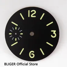 BLIGER высокое качество 34,5 мм черные стерильные сэндвич часы с циферблатом светящиеся знаки подходят для eta 6497 ручной обмотки движения D9