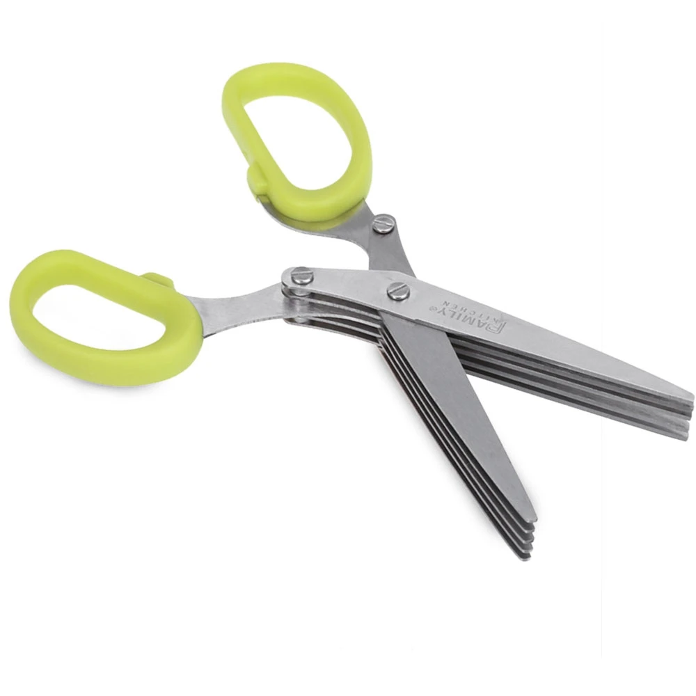 

New Stainless Steel Multipurpose Tesoura 5 Blade Herb Scissors Kitchen Tool with Cleaning Comb Rapidly Cut Up Herbs And Spices