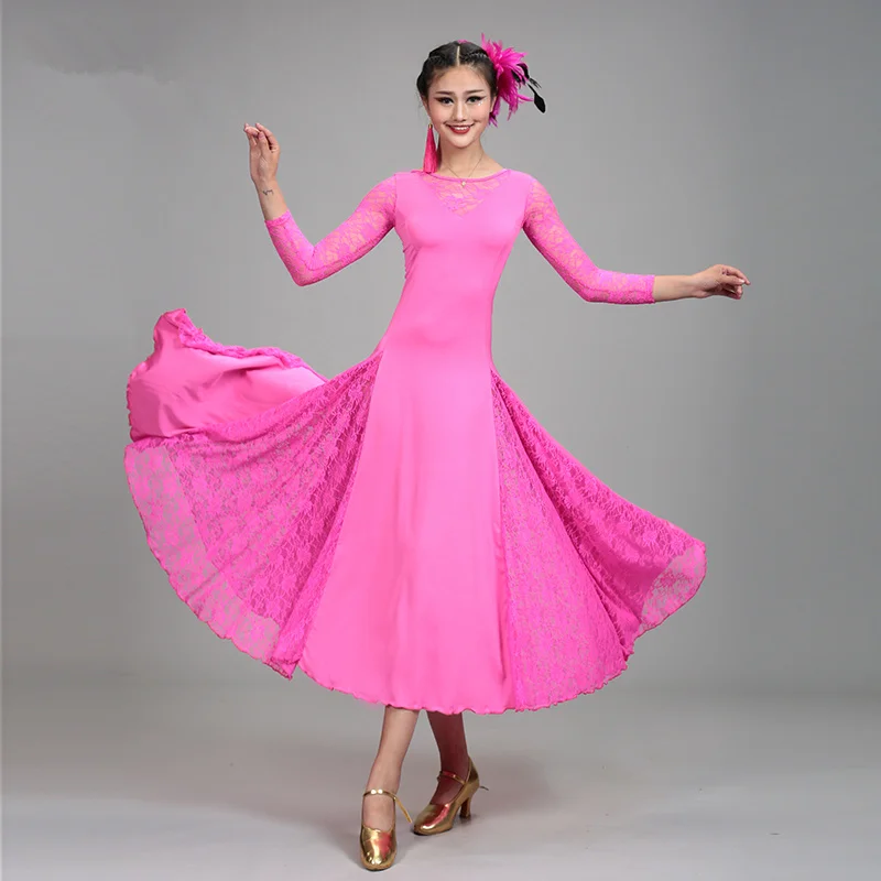 Sexy Lace Mesh Long Sleeve Ballroom Dance Costume Clothes Women Standard Ballroom Dancing Dresses