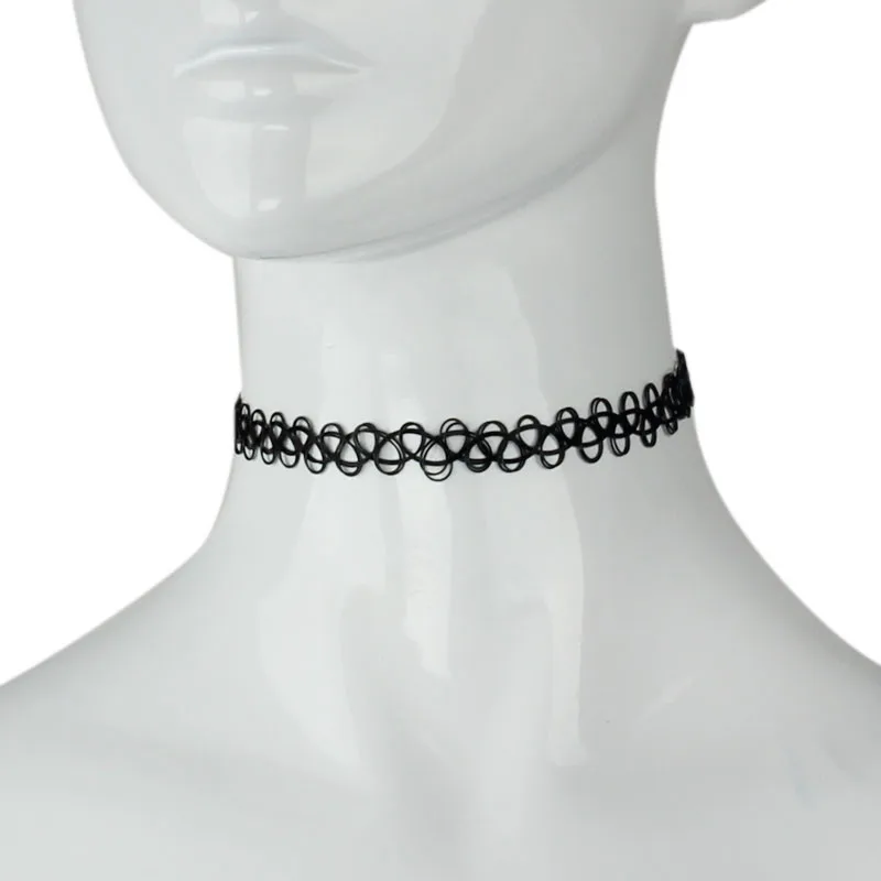 

Durable 2016 New Fashion Women Collares Necklaces Black Retro Henna Vintage Elastic Tattoo Choker Stretch Body Chain Jewelry