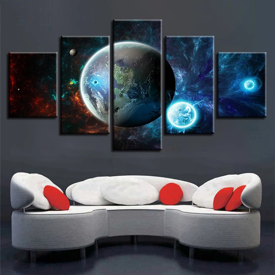 

Art Modern Prints Poster Decor 5 Pieces Abstract Universe Earth Planets Scenery Canvas Painting Modular Living Room Wall Picture