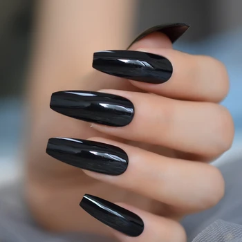 

Solid Black Coffin Nails Ballerina Fake Nail Tips Very Long Full Cover Acrylic Artificial False Ballet Nails Salons DIY Nail Art