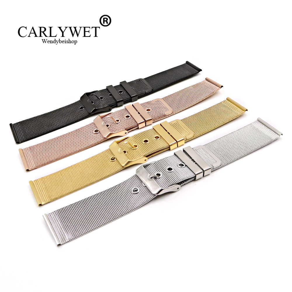 

CARLYWET 20 22mm Silver Black Rose Gold Stainless Steel Replacement Mesh Wrist Watch Band Strap Bracelet For Rolex Omega IWC Tag