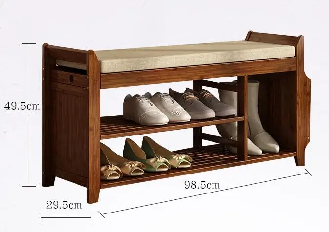 Natural Bamboo Shoe Storage Rack Bench with 2-Tier Cushion Seat Living Room Shoe Organizer Entryway Storage Hallway Furniture