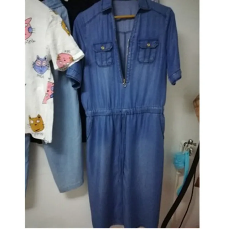 Denim Dress for Womens 2018 Spring Summer Long Jeans Dresses High quality Plus size Slim Female Casual Top Pullover OKXGNZ A1916