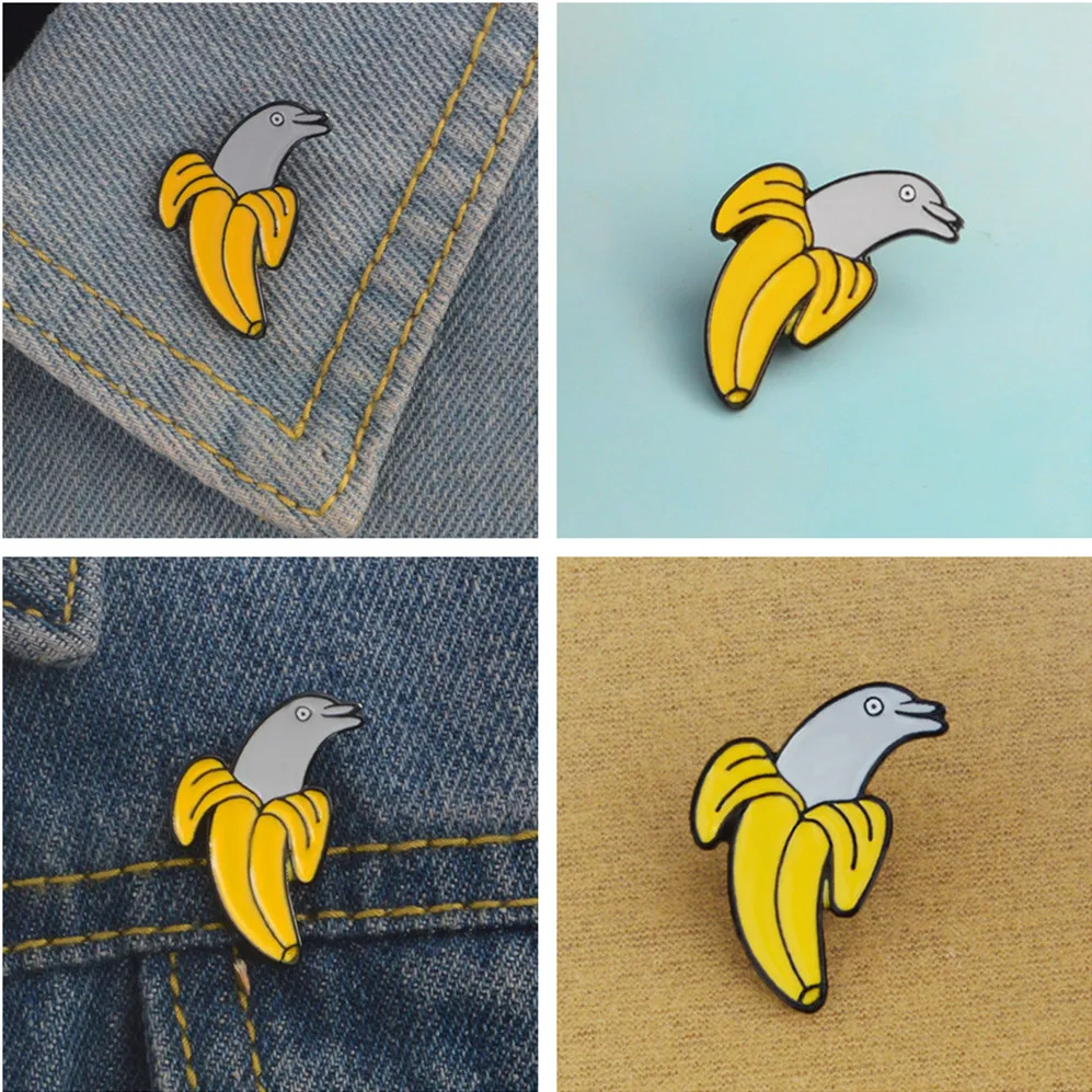 

Banana Dolphin Enamel Pin Fruit Animal Brooches Gift For Kids Friends Funny Icon Pin Badge Button Lapel Pin For Clothes Cap Bag