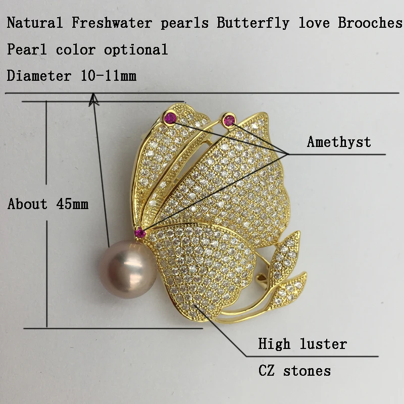 Sinya Natural Pearl Butterfly love design Brooch Gold plated Brooches for lover women New arrivals pink purple white optional specification