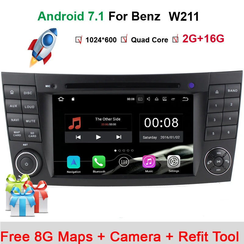 

In Stock Quad Core 1024*600 Touch Screen Car DVD Player for mercedes w211 Android 7.1 W209 W219 3G WIFI Radio Stereo GPS 3G