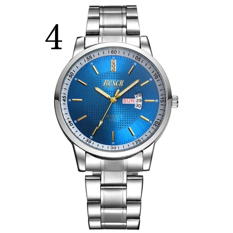 

2019 Men's Watches Business Calendar Fashion Casual Stainless Steel Non-mechanical Quartz Wristwatches2#